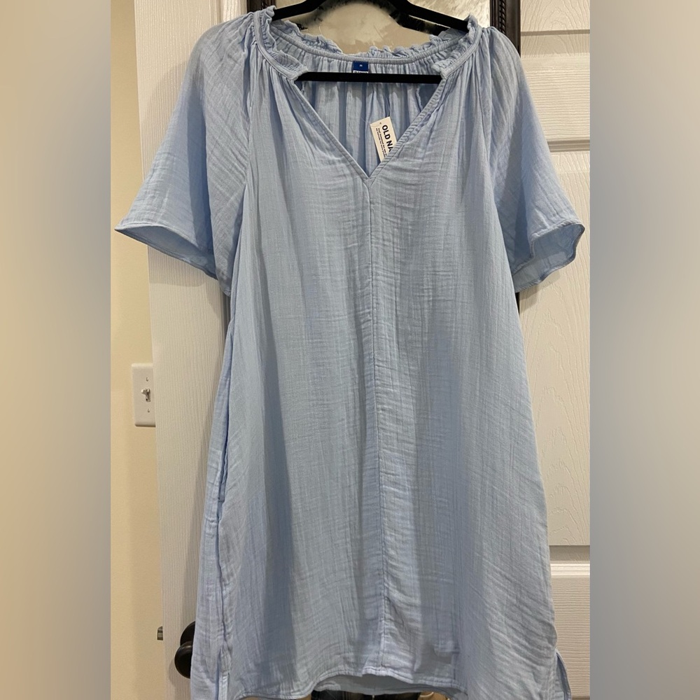NWT Old Navy Cashmere Blue Crinkle Gauze Mini Swing Dress